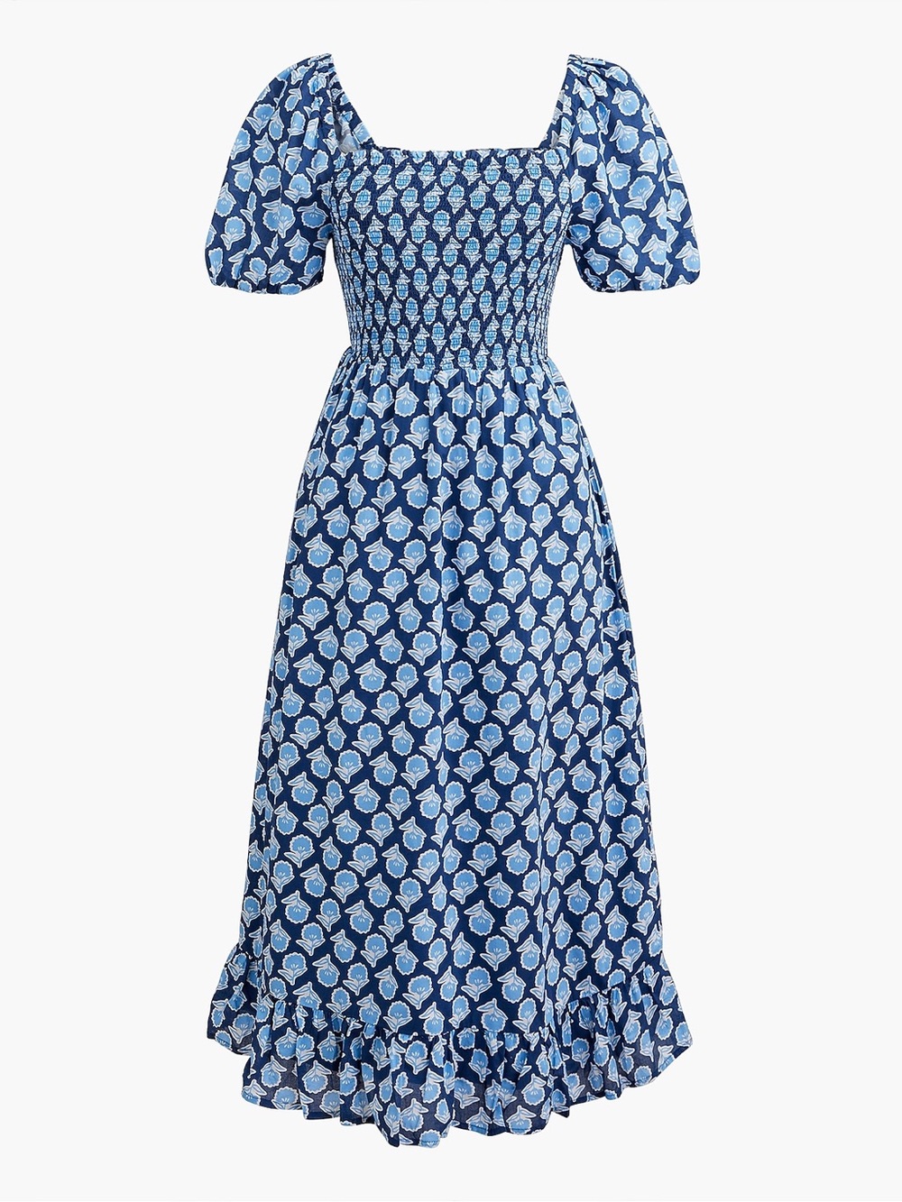 J. Crew Smocked midi dress with puff sleeves XS women’s